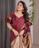 Maroon Soft Kanjivaram Silk Saree with Golden Zari Pallu & Designer Blouse | 5.5m Saree + 0.8m Blouse