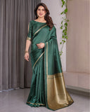 Emerald Green Soft Kanjivaram Silk Saree with Golden Zari Border & Rich Pallu | 5.5m Saree + 0.8m Blouse Piece