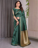 Emerald Green Soft Kanjivaram Silk Saree with Golden Zari Border & Rich Pallu | 5.5m Saree + 0.8m Blouse Piece