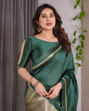Emerald Green Soft Kanjivaram Silk Saree with Golden Zari Border & Rich Pallu | 5.5m Saree + 0.8m Blouse Piece