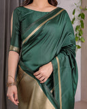 Emerald Green Soft Kanjivaram Silk Saree with Golden Zari Border & Rich Pallu | 5.5m Saree + 0.8m Blouse Piece