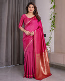 Pink Soft Kanjivaram Silk Saree with Golden Zari Pallu & Blouse | 5.5m Saree + 0.8m Blouse Piece