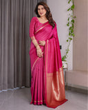 Pink Soft Kanjivaram Silk Saree with Golden Zari Pallu & Blouse | 5.5m Saree + 0.8m Blouse Piece