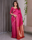 Pink Soft Kanjivaram Silk Saree with Golden Zari Pallu & Blouse | 5.5m Saree + 0.8m Blouse Piece