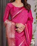 Pink Soft Kanjivaram Silk Saree with Golden Zari Pallu & Blouse | 5.5m Saree + 0.8m Blouse Piece