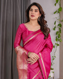 Pink Soft Kanjivaram Silk Saree with Golden Zari Pallu & Blouse | 5.5m Saree + 0.8m Blouse Piece