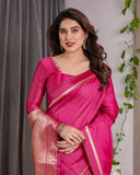 Pink Soft Kanjivaram Silk Saree with Golden Zari Pallu & Blouse | 5.5m Saree + 0.8m Blouse Piece