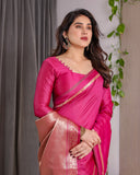Pink Soft Kanjivaram Silk Saree with Golden Zari Pallu & Blouse | 5.5m Saree + 0.8m Blouse Piece