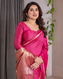 Pink Soft Kanjivaram Silk Saree with Golden Zari Pallu & Blouse | 5.5m Saree + 0.8m Blouse Piece