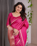 Pink Soft Kanjivaram Silk Saree with Golden Zari Pallu & Blouse | 5.5m Saree + 0.8m Blouse Piece