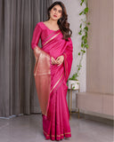Pink Soft Kanjivaram Silk Saree with Golden Zari Pallu & Blouse | 5.5m Saree + 0.8m Blouse Piece