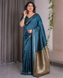 Teal Blue Soft Kanjivaram Silk Saree with Golden Zari Pallu & Designer Blouse | 5.5m Saree + 0.8m Blouse