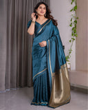 Teal Blue Soft Kanjivaram Silk Saree with Golden Zari Pallu & Designer Blouse | 5.5m Saree + 0.8m Blouse