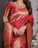 Rust Red Pure Kanjivaram Silk Saree with Golden Zari Buttas & Rich Floral Brocade Pallu | 5.5m Saree + 0.8m Blouse Piece