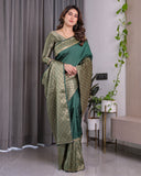 Bottle Green Pure Kanjivaram Silk Saree with All-Over Golden Jacquard Weaving & Designer Blouse | 5.5m Saree + 0.8m Blouse Piece