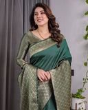 Bottle Green Pure Kanjivaram Silk Saree with All-Over Golden Jacquard Weaving & Designer Blouse | 5.5m Saree + 0.8m Blouse Piece