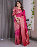 Pink Pure Kanjivaram Silk Saree with Gold Jacquard Border & Rich Woven Pallu | 5.5m Saree + 0.8m Designer Blouse Piece