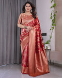 Classic Red Pure Kanjivaram Silk Saree with Rich Zari Floral Striped Pallu & Brocade Border | 5.5m Saree + 0.8m Blouse Piece