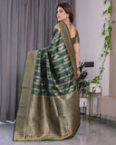 Forest Green Pure Kanjivaram Silk Saree with Gold Striped Floral Pallu & Heavy Zari Border | 5.5m Saree + 0.8m Jacquard Blouse Piece