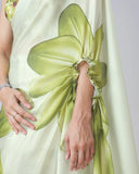 Mint Bloom Designer Freehand Floral Print Saree in Georgette Satin – Ready to Wear Elegance