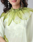 Mint Bloom Designer Freehand Floral Print Saree in Georgette Satin – Ready to Wear Elegance