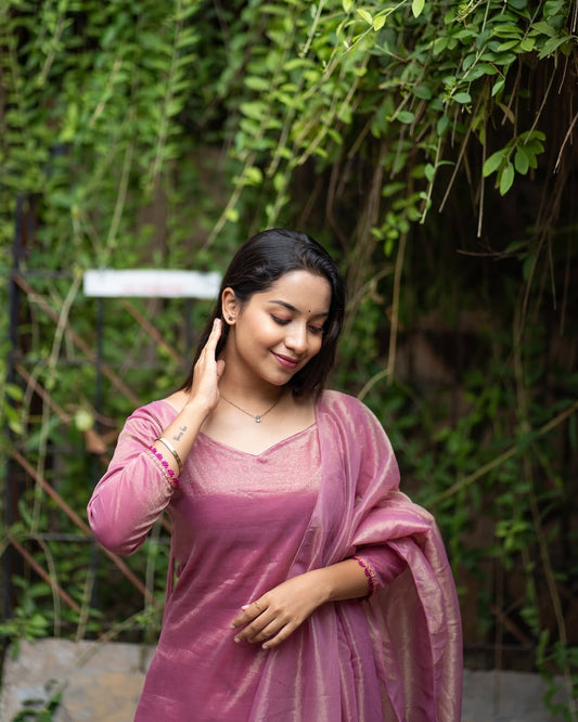 Elegant Soft Tissue Silk Kurti with Shining Dupatta