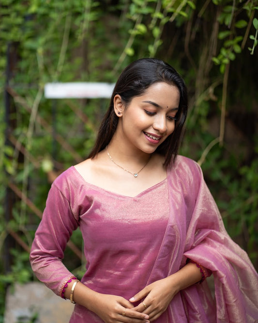 Elegant Soft Tissue Silk Kurti with Shining Dupatta