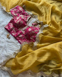 Gold Crush Saree with Embroidery Patti Border & Embroidered Blouse - Festive & Wedding Wear