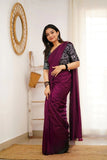 Dark Wine Handloom Cotton Saree With Vani Printed Blouse