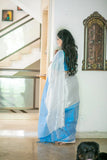 Off White with Golden Dual Tone Raga Tissue Saree
