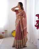 Maroon Handloom Cotton Saree with All-Over Floral Print & Multicolor Royal Procession Pallu