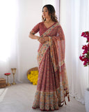 Maroon Handloom Cotton Saree with All-Over Floral Print & Multicolor Royal Procession Pallu