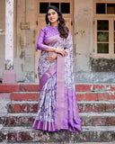 Pure Banarasi Silk Saree Weaved With Golden Zari Comes With Tassels - Almaari Fashion