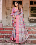 Pure Silk Digitally Printed Saree Weaved With Golden Zari Comes With Tassels - Almaari Fashion